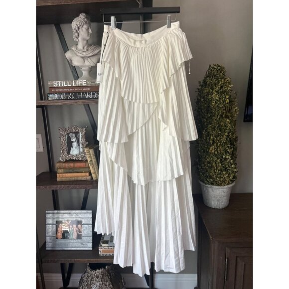 AMUR Ophelia Pleated Taffeta Maxi Skirt White Womens Size 8 - Picture 9 of 12